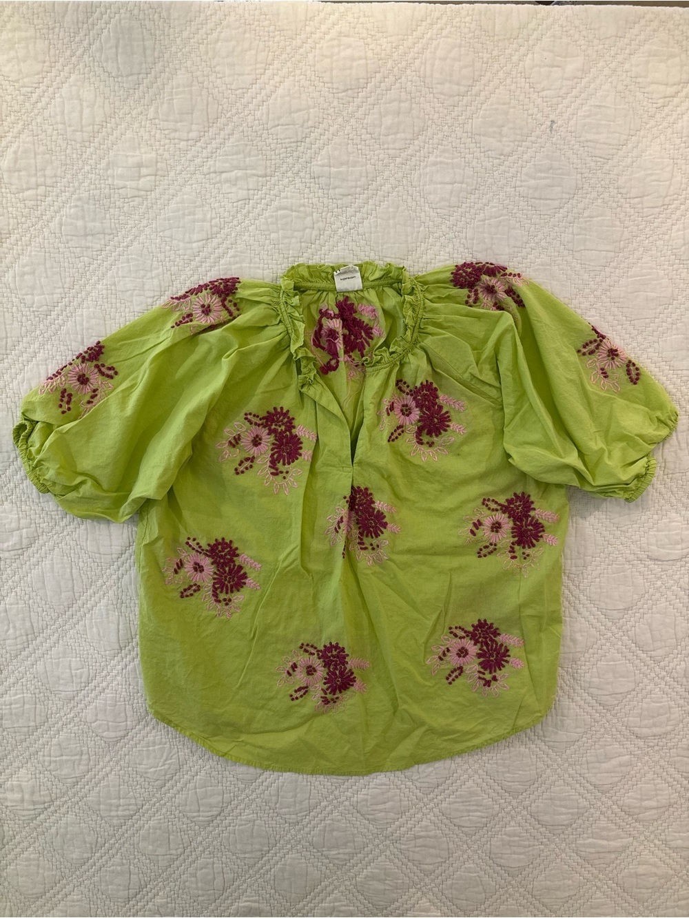 Sister Mary by Ivy Jane Embroidered Anita Top Womens M Green Floral Blouse Boho